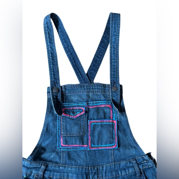 Free Prople Distressed Brady Wash Denim Colour Block Overalls - Picture 4 of 16